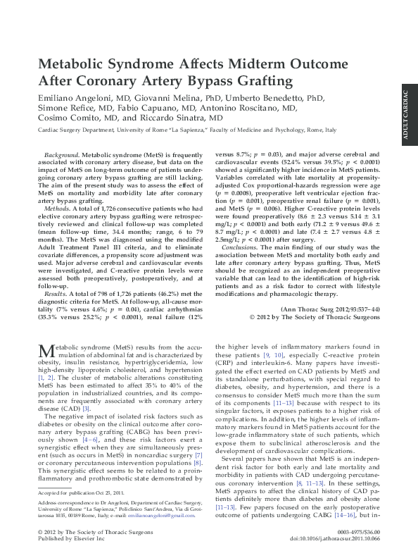 (PDF) Metabolic Syndrome Affects Midterm Outcome After Coronary Artery ...