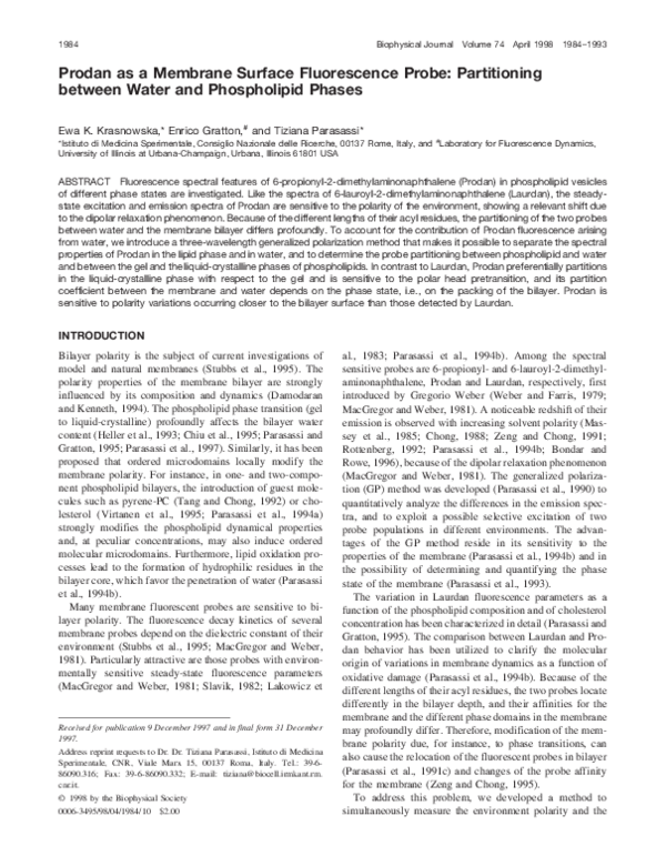 (PDF) Prodan as a Membrane Surface Fluorescence Probe: Partitioning ...