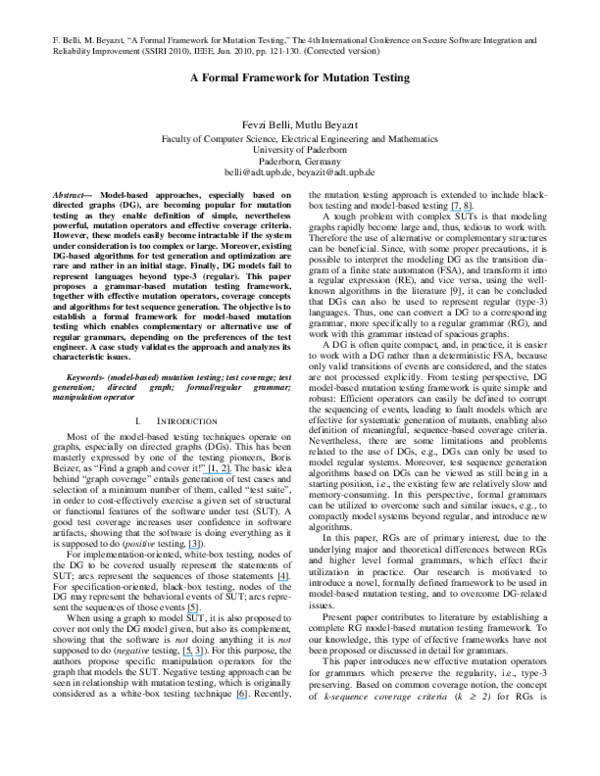 (PDF) A Formal Framework for Mutation Testing