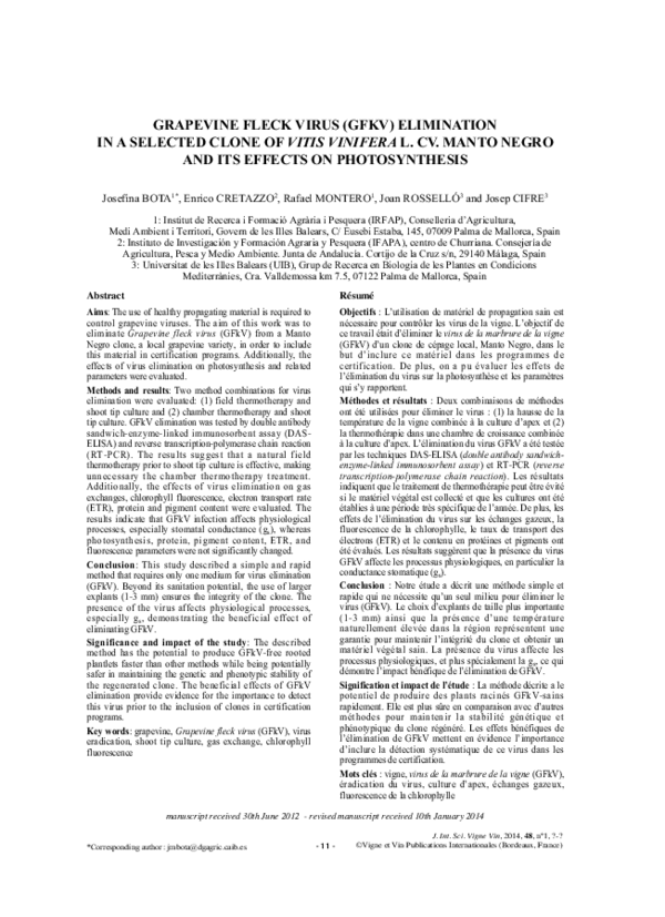 (PDF) Grapevine Fleck Virus (GFKV) Elimination in a Selected Clone of (PDF) Grapevine Fleck Virus (GFKV) Elimination in a Selected Clone of