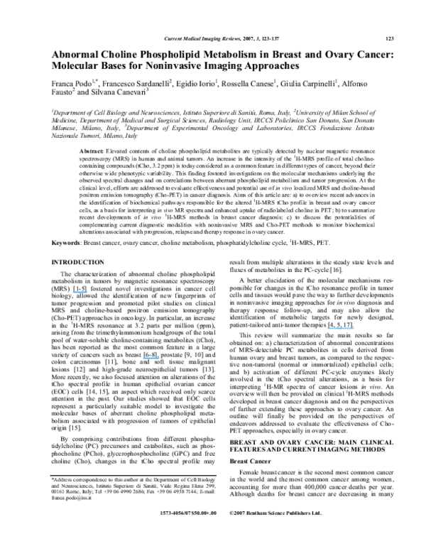(PDF) Abnormal choline phospholipid metabolism in breast and ovary