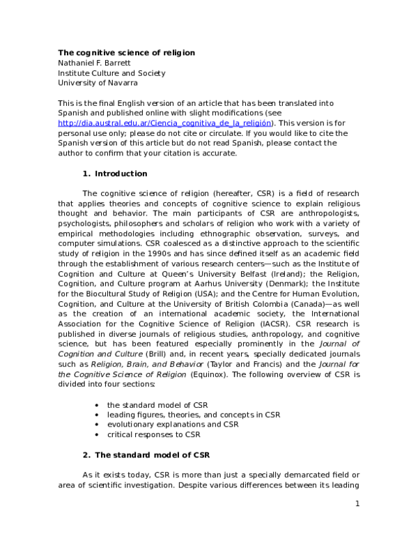 (DOC) The Cognitive Science of Religion