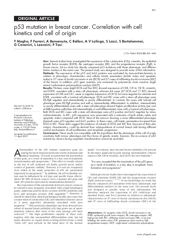 (PDF) p53 mutation in breast cancer. Correlation with cell kinetics and ...