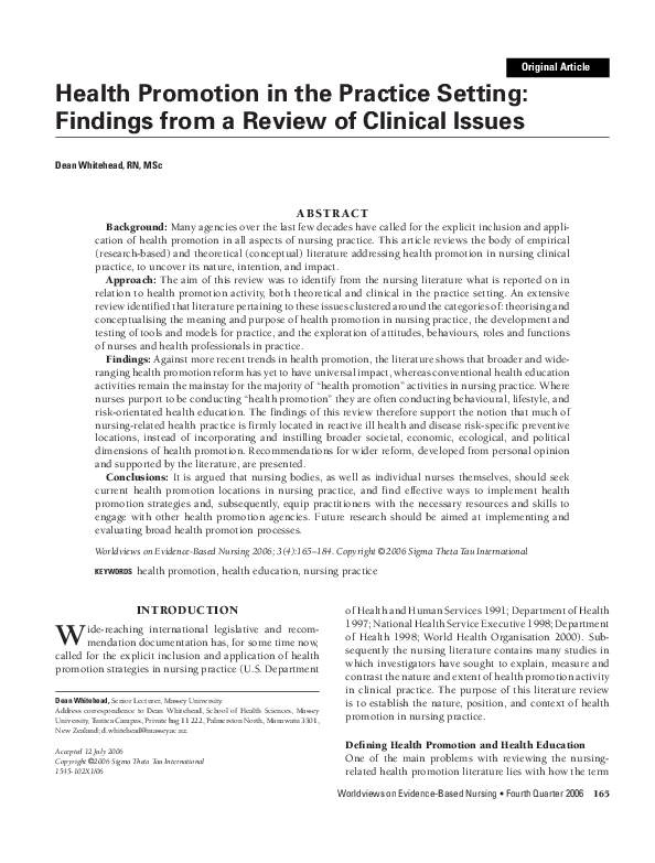 (PDF) Health Promotion in the Practice Setting: Findings from a Review ...
