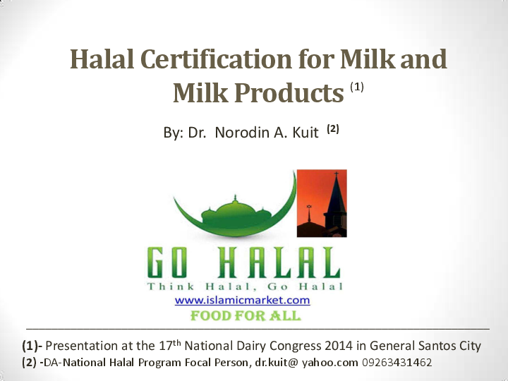 (PDF) Halal Certification for Milk and Milk Products Rizan Abran