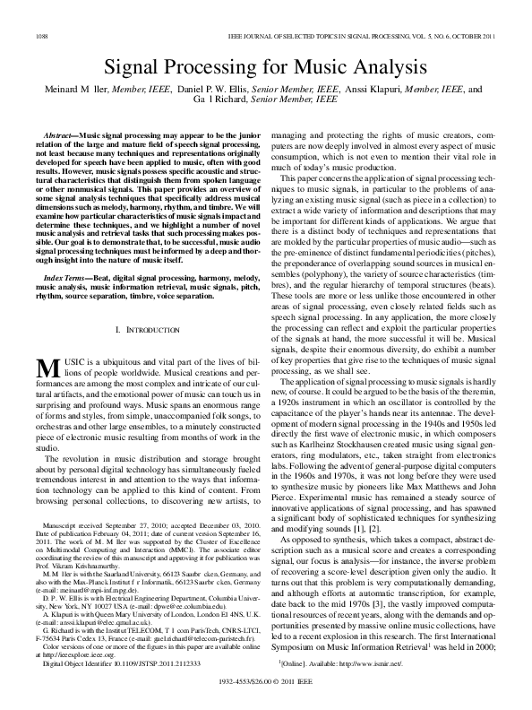 (PDF) Signal Processing for Music Analysis Gael Richard Academia.edu