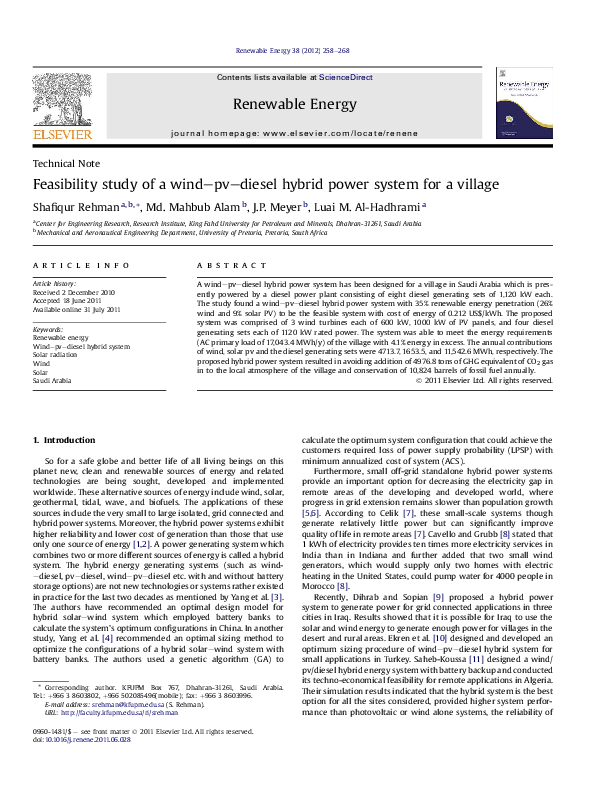 (PDF) Feasibility study of a wind-pv-diesel hybrid power system for a ...