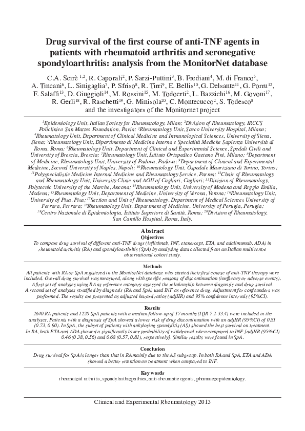 (PDF) Drug survival of the first course of anti-TNF agents in patients ...