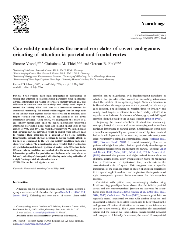 (PDF) Cue validity modulates the neural correlates of covert endogenous ...