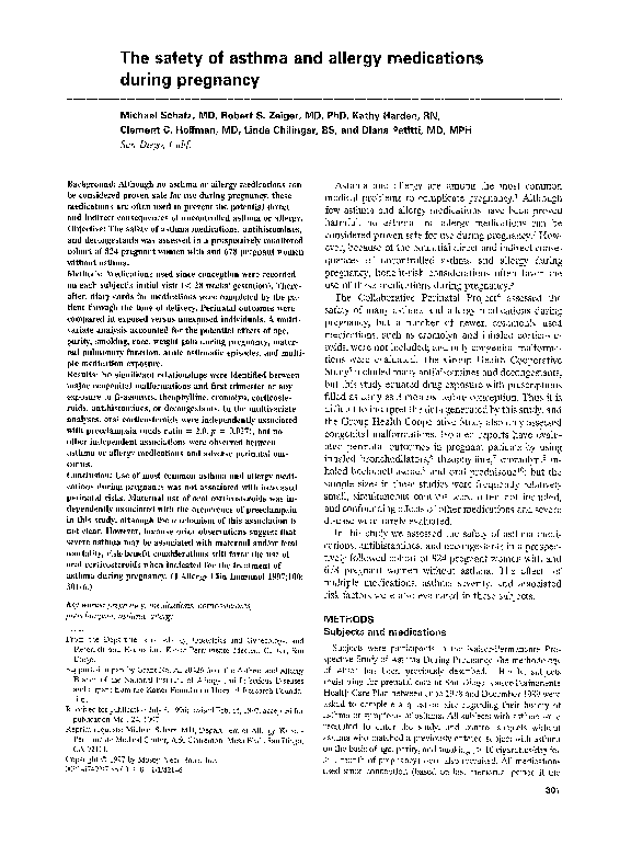 (PDF) The safety of asthma and allergy medications during pregnancy Robert Zeiger Academia.edu