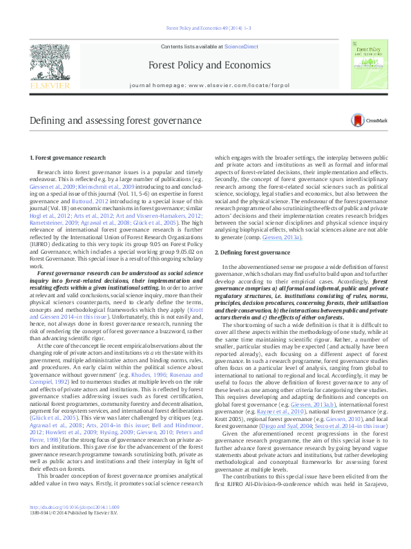 (PDF) Defining and assessing forest governance