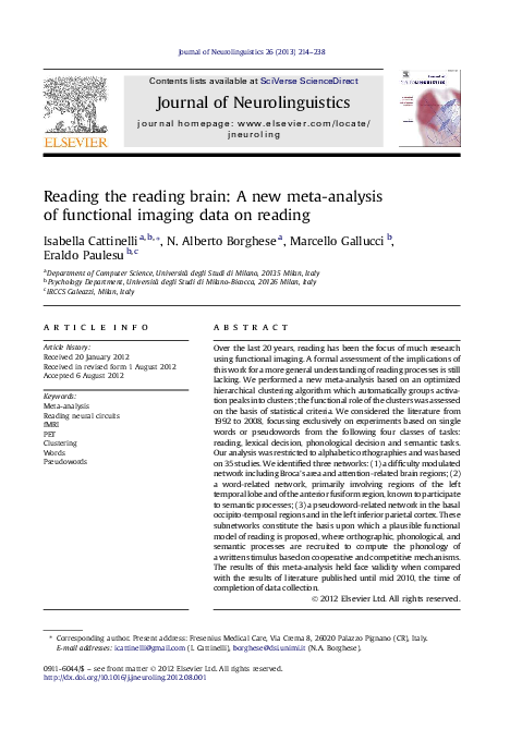 (PDF) Reading the reading brain: A new meta-analysis of functional ...