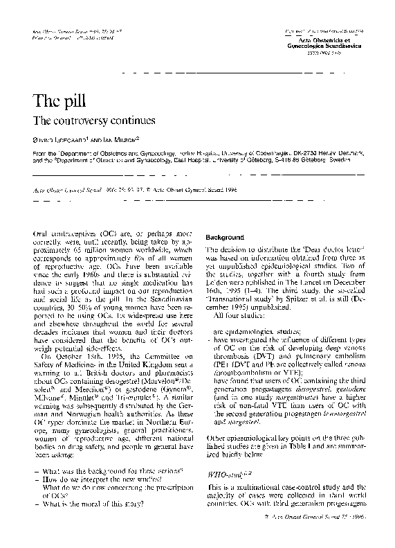 (PDF) The pill The controversy continues