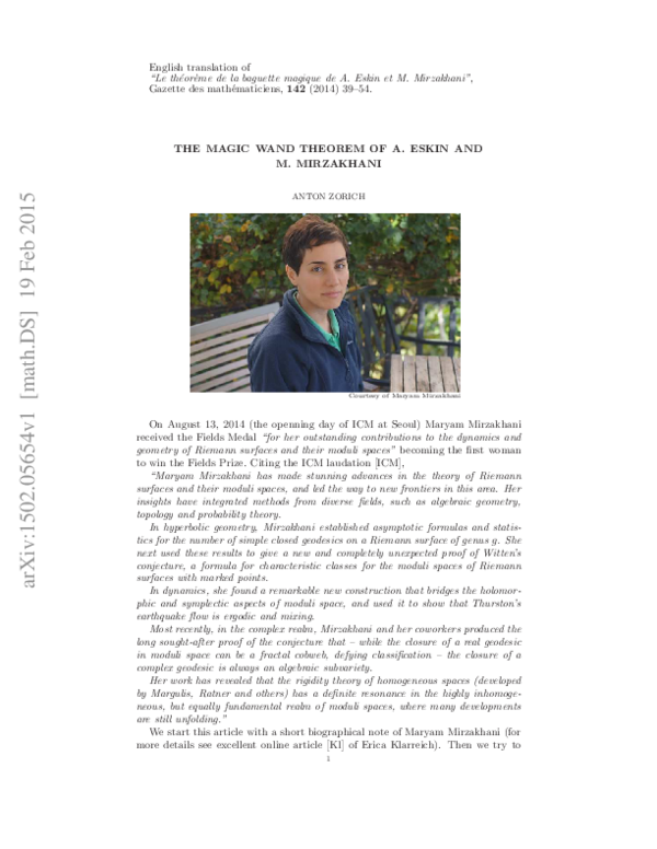 (PDF) The Magic Wand Theorem of A. Eskin and M. Mirzakhani