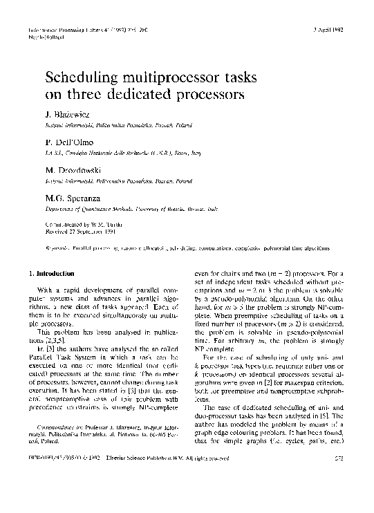 (PDF) Scheduling multiprocessor tasks on three dedicated processors