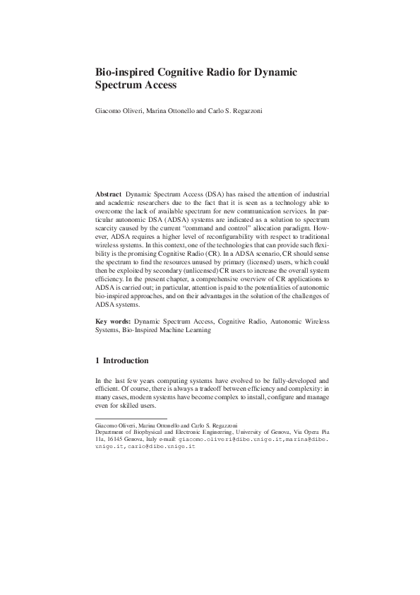 (PDF) Bio-inspired Cognitive Radio for Dynamic Spectrum Access