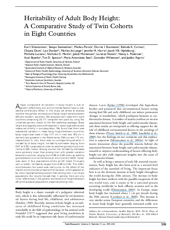 (PDF) Heritability of Adult Body Height: A Comparative Study of Twin ...