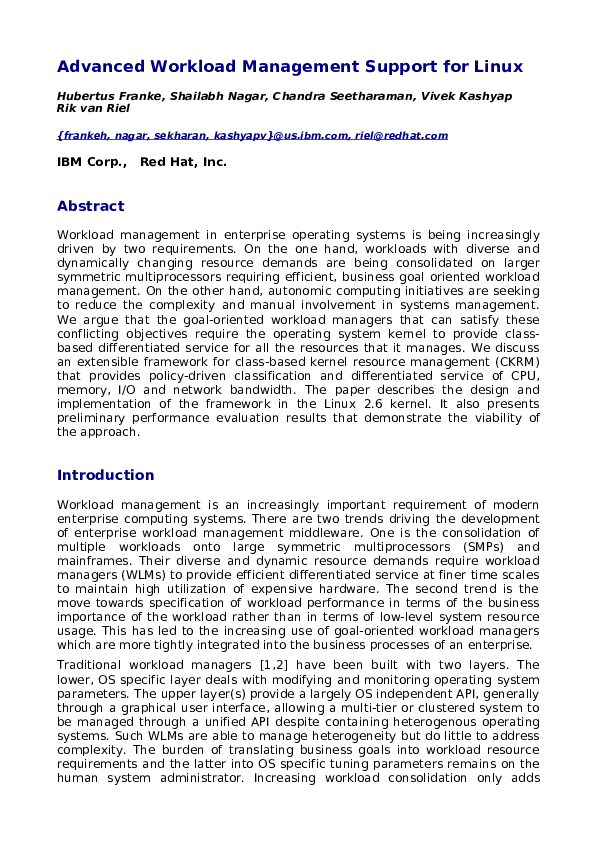 (PDF) Advanced Workload Management Support for Linux
