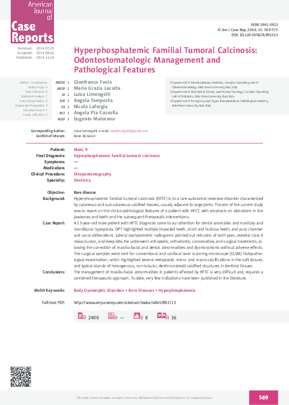 (PDF) Hyperphosphatemic Familial Tumoral Calcinosis: Odontostomatologic ...