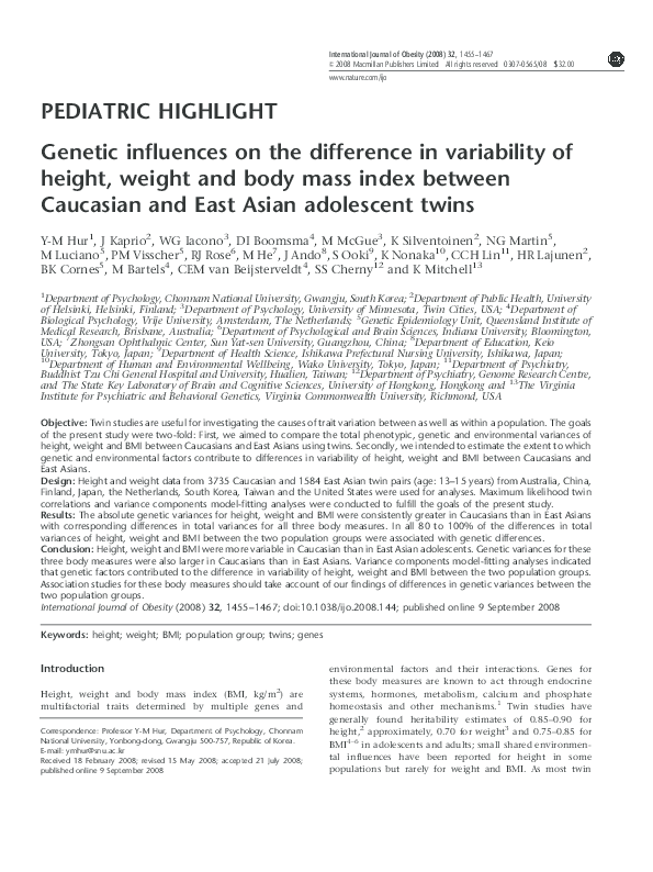 (PDF) Genetic influences on the difference in variability of height ...