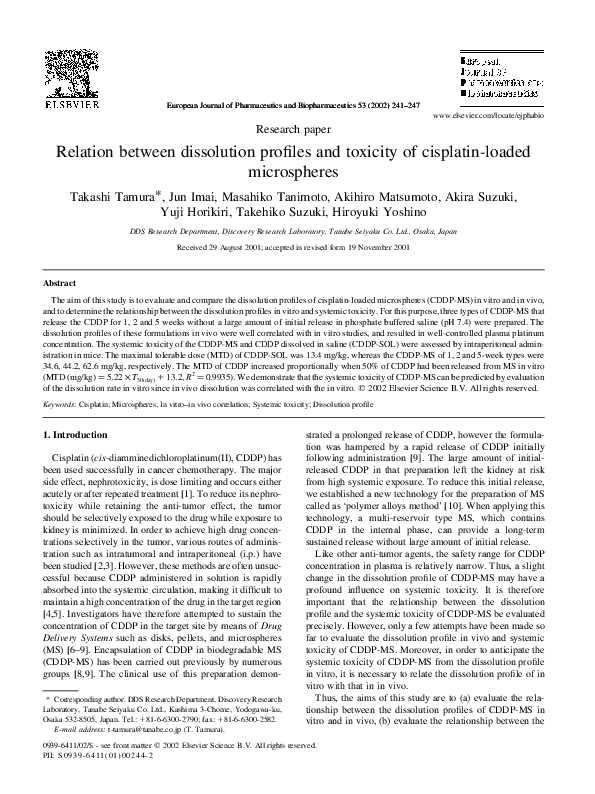 (PDF) Relation between dissolution profiles and toxicity of cisplatin ...