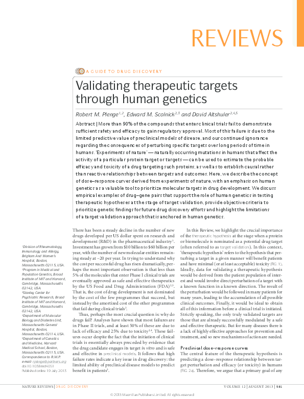 (PDF) Validating therapeutic targets through human genetics