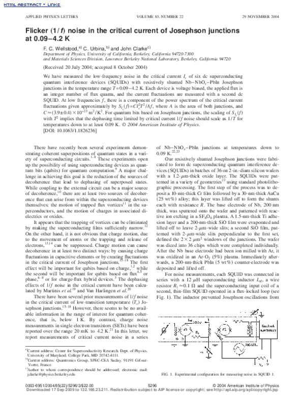 (PDF) Flicker (1∕f) noise in the critical current of Josephson ...