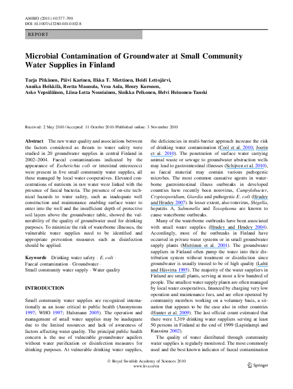 (PDF) Microbial Contamination of Groundwater at Small Community Water ...
