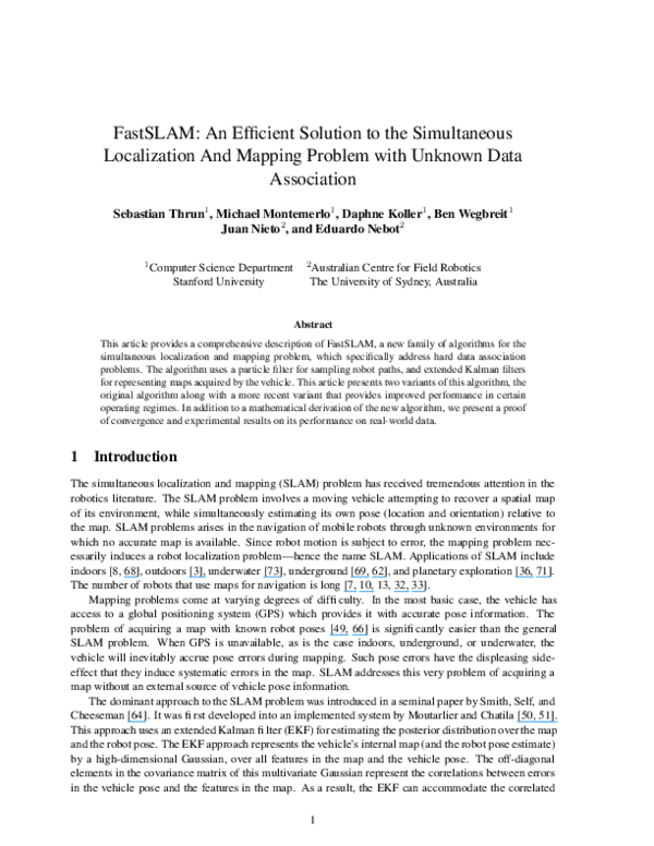 (PDF) FastSLAM: An efficient solution to the simultaneous localization ...