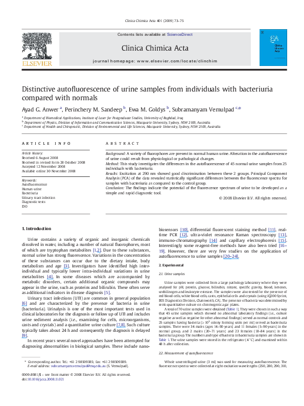 (PDF) Distinctive autofluorescence of urine samples from individuals ...