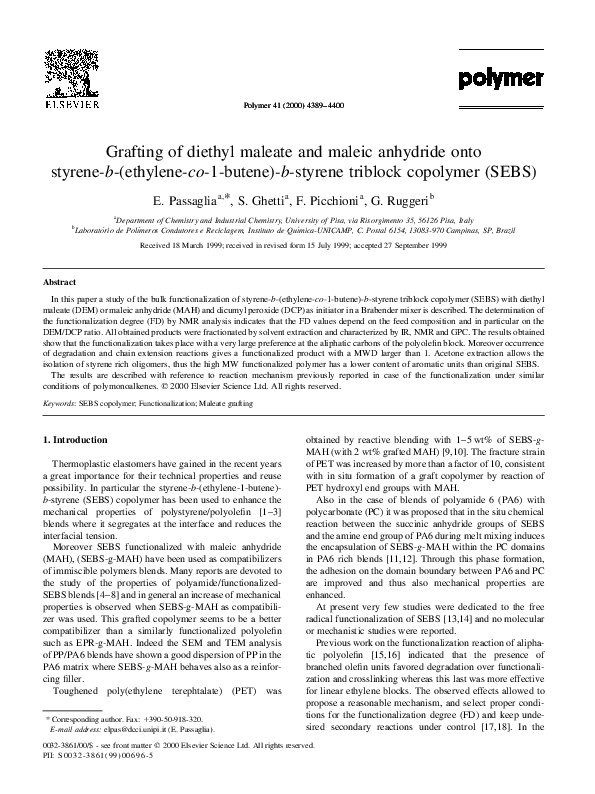 (PDF) Grafting of diethyl maleate and maleic anhydride onto styrene-b ...