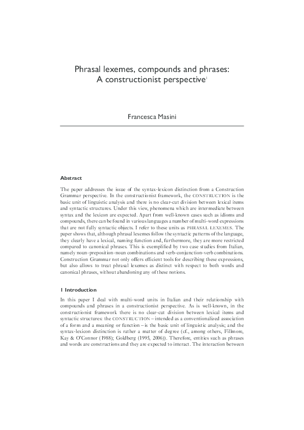 (PDF) Phrasal lexemes, compounds and phrases: a constructionist perspective