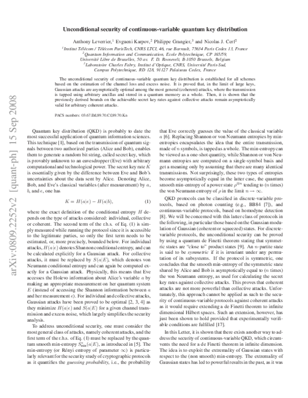(PDF) Unconditional security of continuous-variable quantum key ...