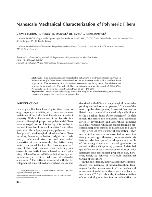 (PDF) Nanoscale mechanical characterization of polymeric fibers