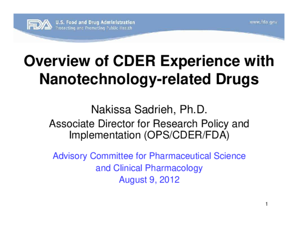 (PDF) Overview of CDER Experience with Nanotechnology-related Drugs