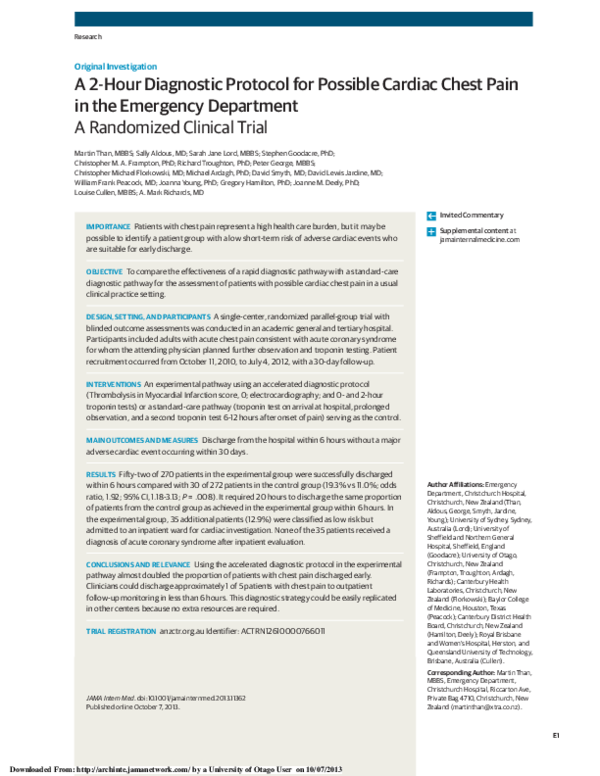 (PDF) A 2hour diagnostic protocol for possible cardiac chest pain in the emergency department