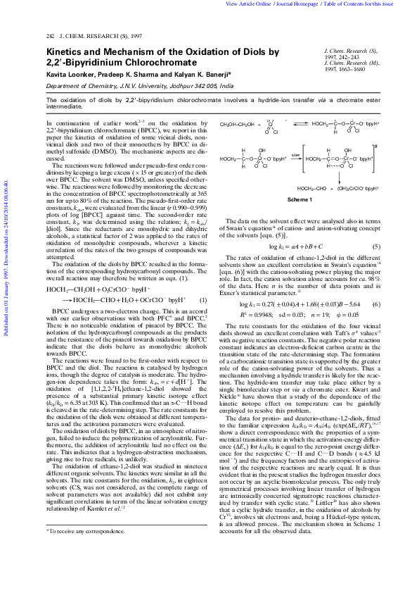 (PDF) Kinetics and mechanism of the oxidation of diols by pyridinium ...