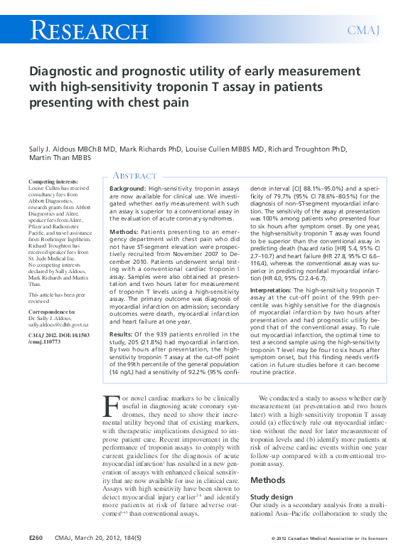 (PDF) Diagnostic and prognostic utility of early measurement with high ...