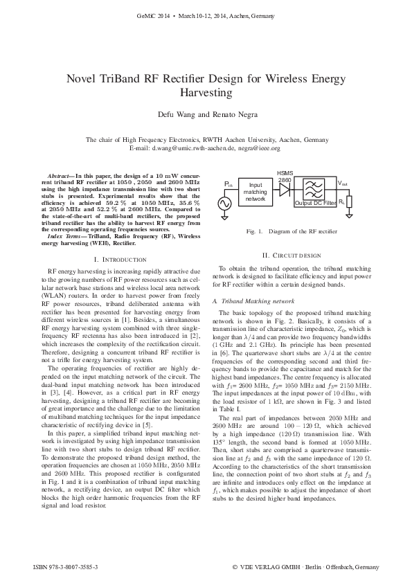 (PDF) Novel TriBand RF Rectifier Design for Wireless Energy Harvesting