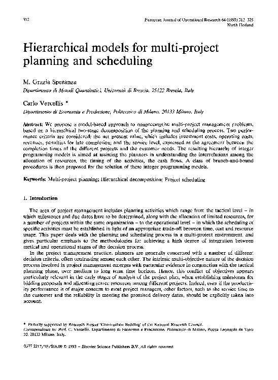 (PDF) Hierarchical models for multi-project planning and scheduling