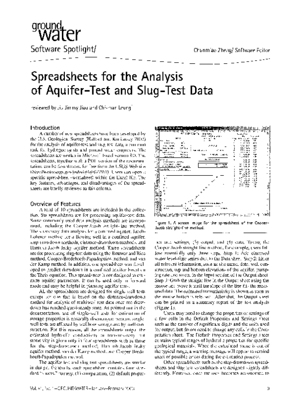 (PDF) Spreadsheets for the Analysis of AquiferTest and SlugTest Data