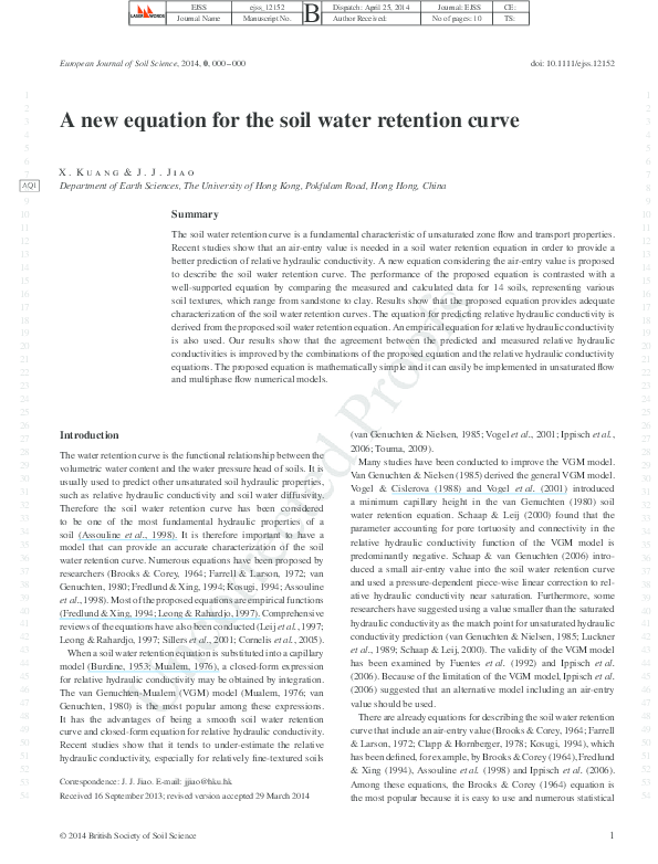(PDF) A new equation for the soil water retention curve