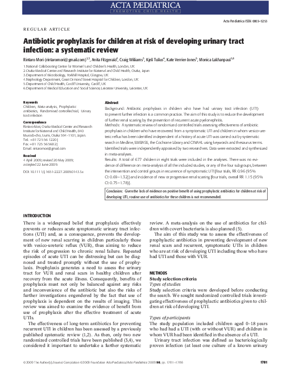 (PDF) Antibiotic prophylaxis for children at risk of developing urinary
