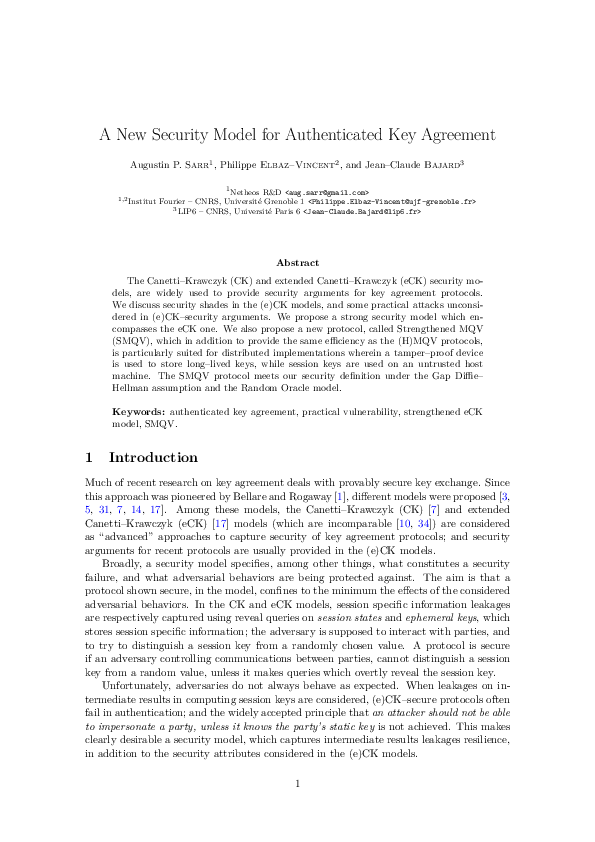 (PDF) A New Security Model for Authenticated Key Agreement