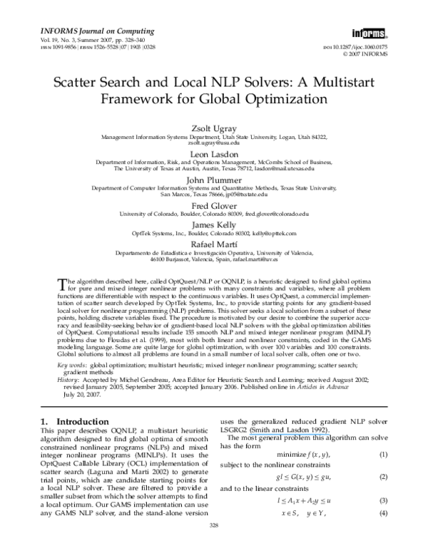 (PDF) A Multistart Scatter Search Heuristic for Smooth NLP and MINLP ...