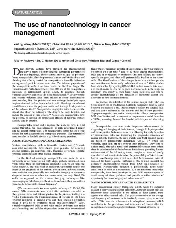 (PDF) The use of nanotechnology in cancer management