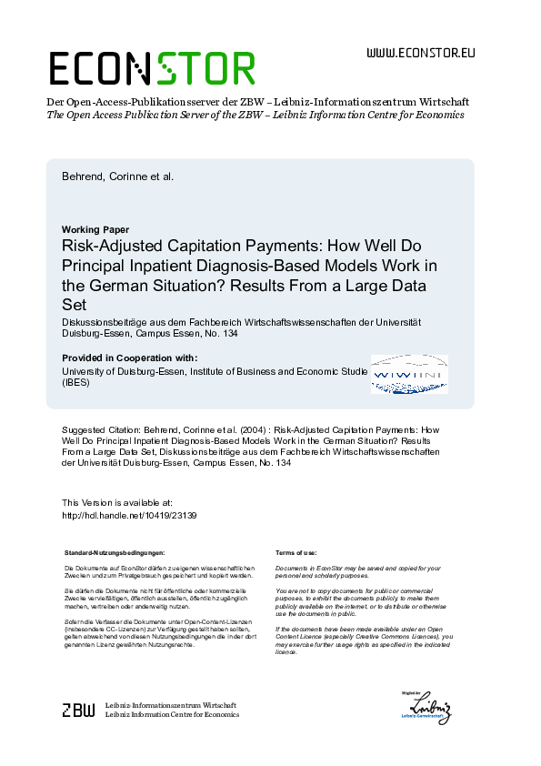  PDF Risk Adjusted Capitation Payments How Well Do Principal 