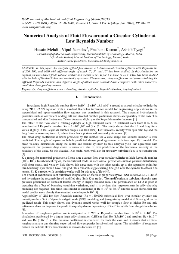 (PDF) Numerical Analysis of Fluid Flow around a Circular Cylinder at ...