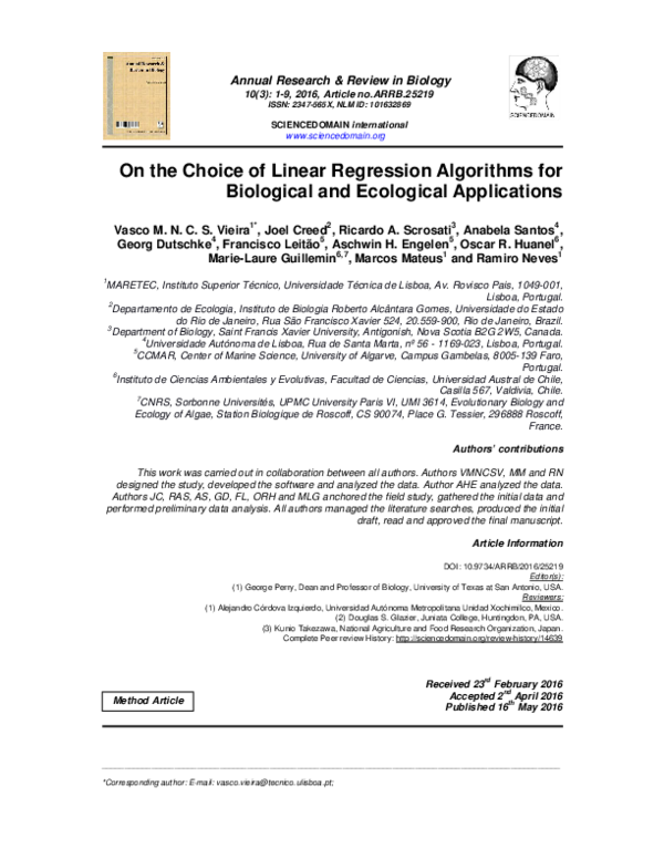 (PDF) On the Choice of Linear Regression Algorithms for Biological and ...