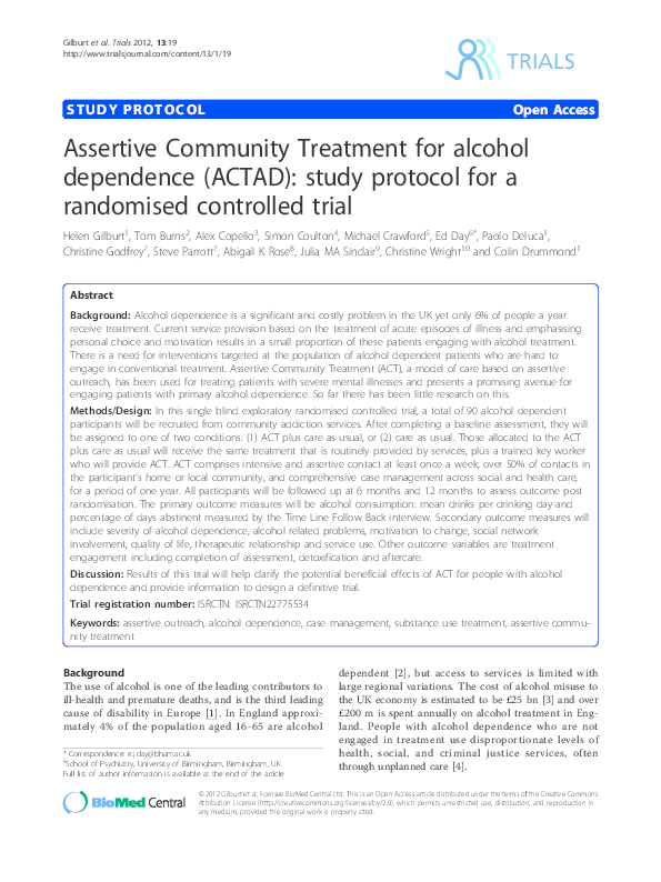 (PDF) Assertive Community Treatment for alcohol dependence (ACTAD ...